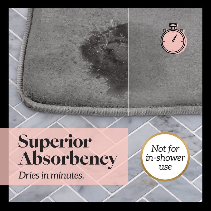 Genteele Memory Foam Bath Mat Non Slip Absorbent Super Cozy Velvet Bathroom Rug Carpet (22 inches X 42 inches, Grey) - Image 5